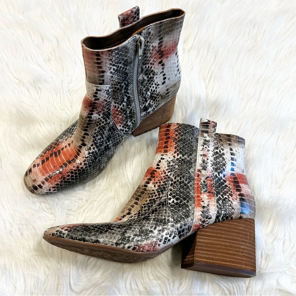 Kork-Ease Women's Snake-Print Ankle Boots in Black, Brown, Tan and Orange